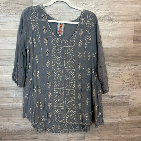 Johnny Was Tops - Johnny Was Charcoal Embroidered Blouse